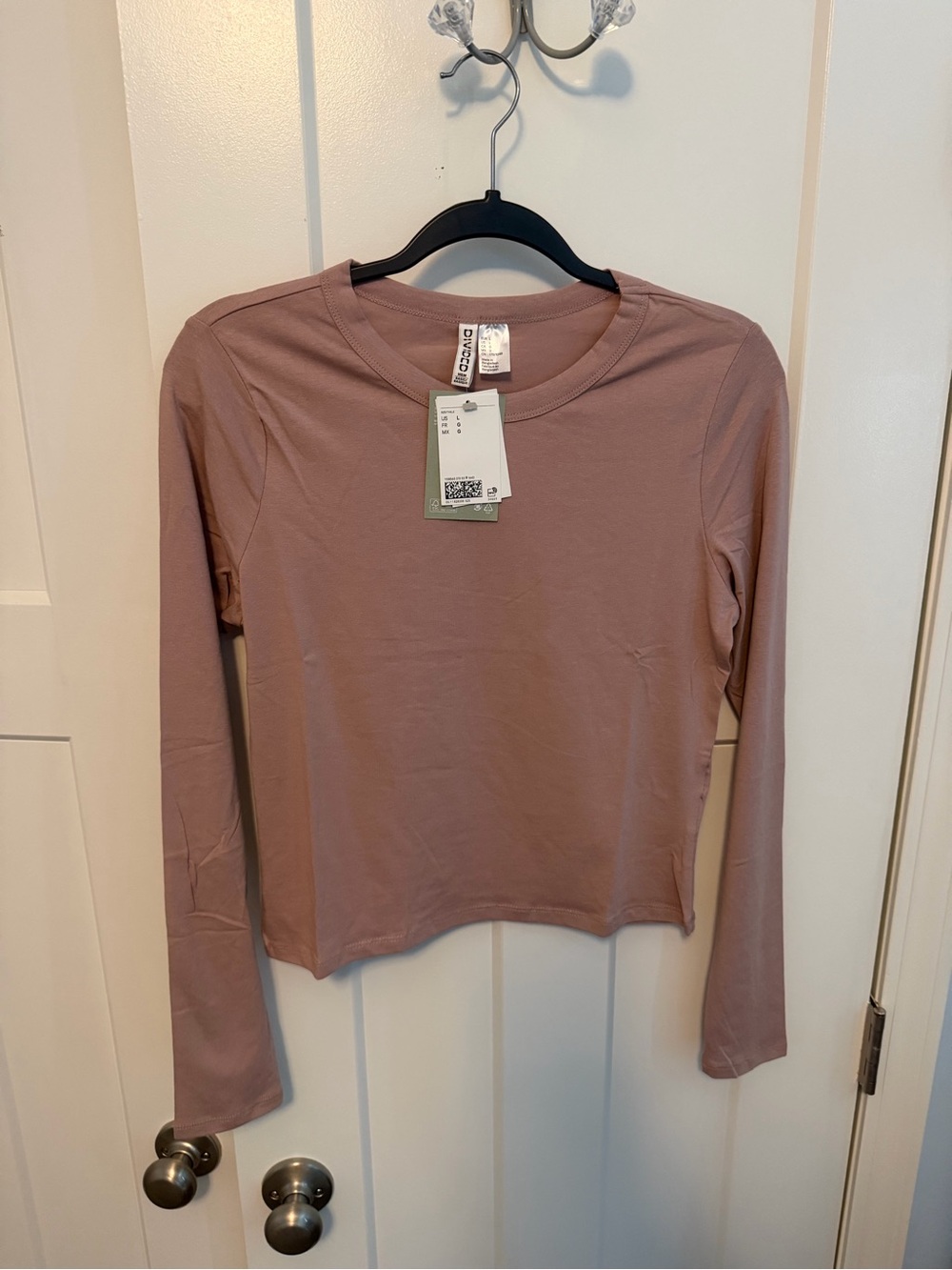H&M Long Sleeve Crew Neck Crop Tops - Dusty Rose & Tan